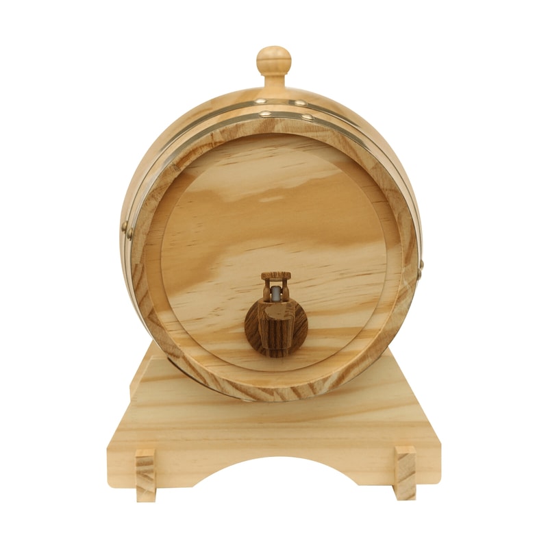 Wine Barrel With Faucet On Decorative Pine Wood Stand For Whiskey Wine 11