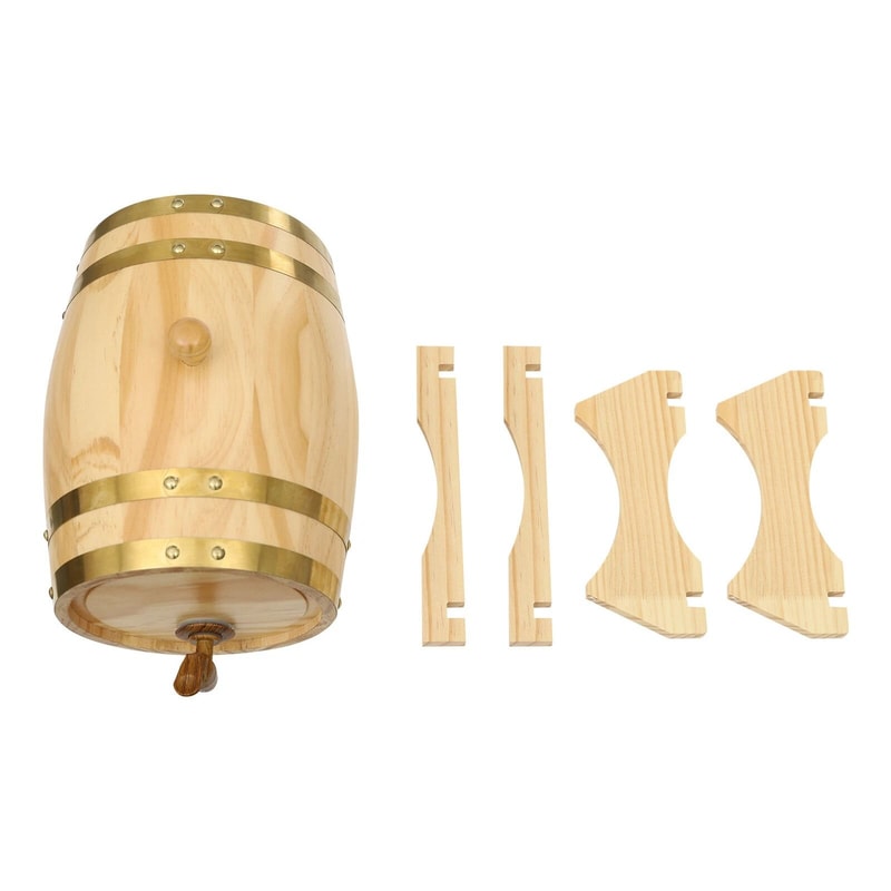 Wine Barrel With Faucet On Decorative Pine Wood Stand For Whiskey Wine 9
