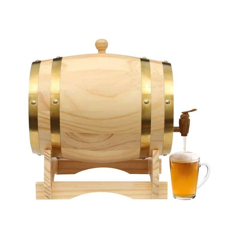 Wine Barrel With Faucet On Decorative Pine Wood Stand For Whiskey Wine 13