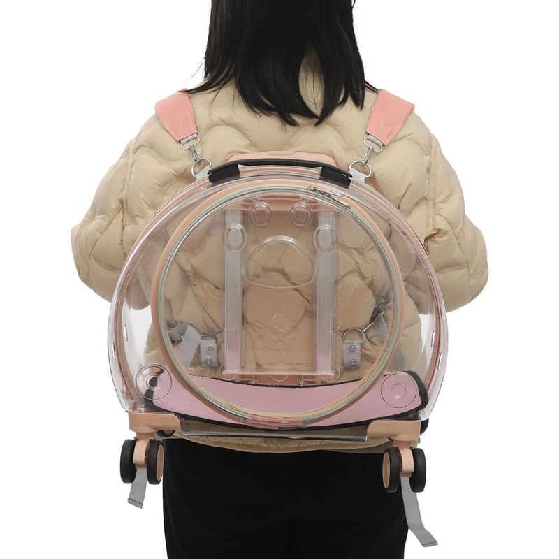Rolling Wheels Pet Carrier Transparent Fully Breathable For Traveling 2