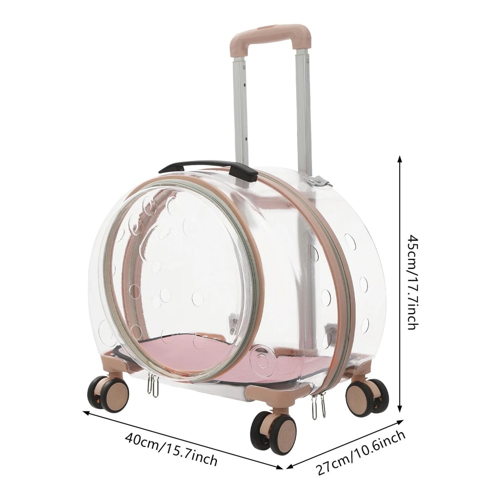 Rolling Wheels Pet Carrier Transparent Fully Breathable For Traveling 7