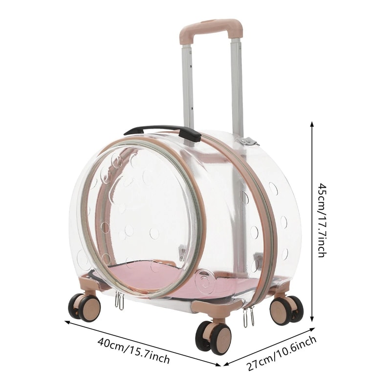 Rolling Wheels Pet Carrier Transparent Fully Breathable For Traveling 7