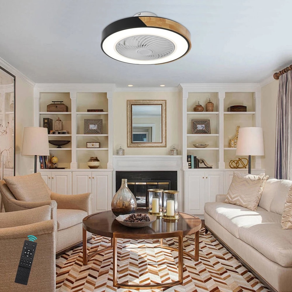 Flush Mount Ceiling Fan With Remote Modern LED Light Dimmable Chandelier 0