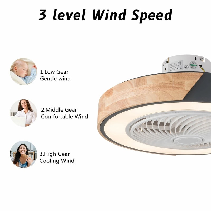 Flush Mount Ceiling Fan With Remote Modern LED Light Dimmable Chandelier 5