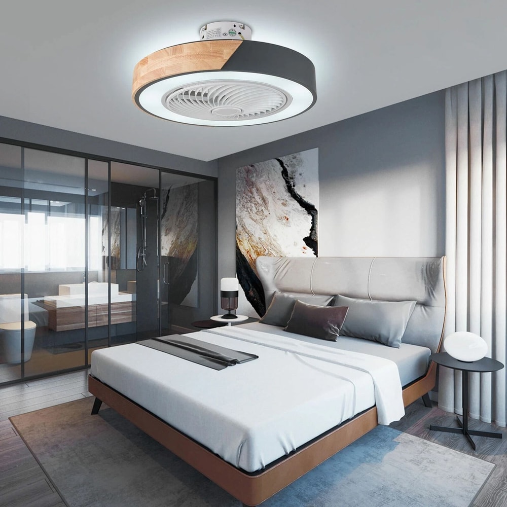 Flush Mount Ceiling Fan With Remote Modern LED Light Dimmable Chandelier 6