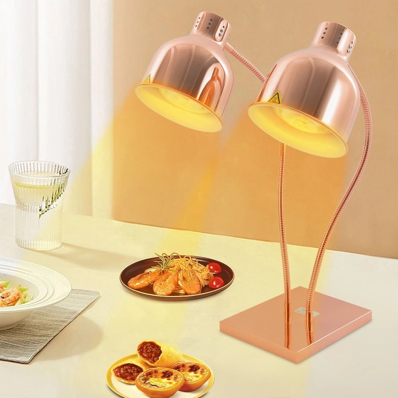 2Head Food Warming Lamp Gold Tabletop Food Insulation Lamp Food Warmer 4