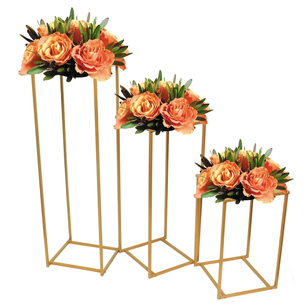 Elegant Gold Wedding Flower Stand Set Plating Floral Decor Vase Floor Column Stand 4