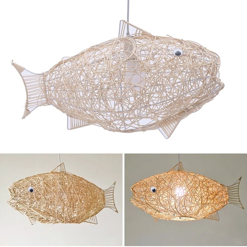 Fish Shape Lantern Chandelier Rattan Chandelier Hanging Ceiling Lamp 3