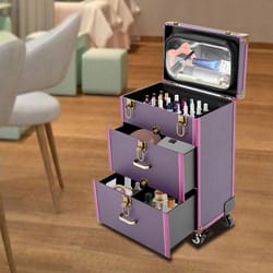 travel vanity organizer, portable makeup train case, professional cosmetic trolley