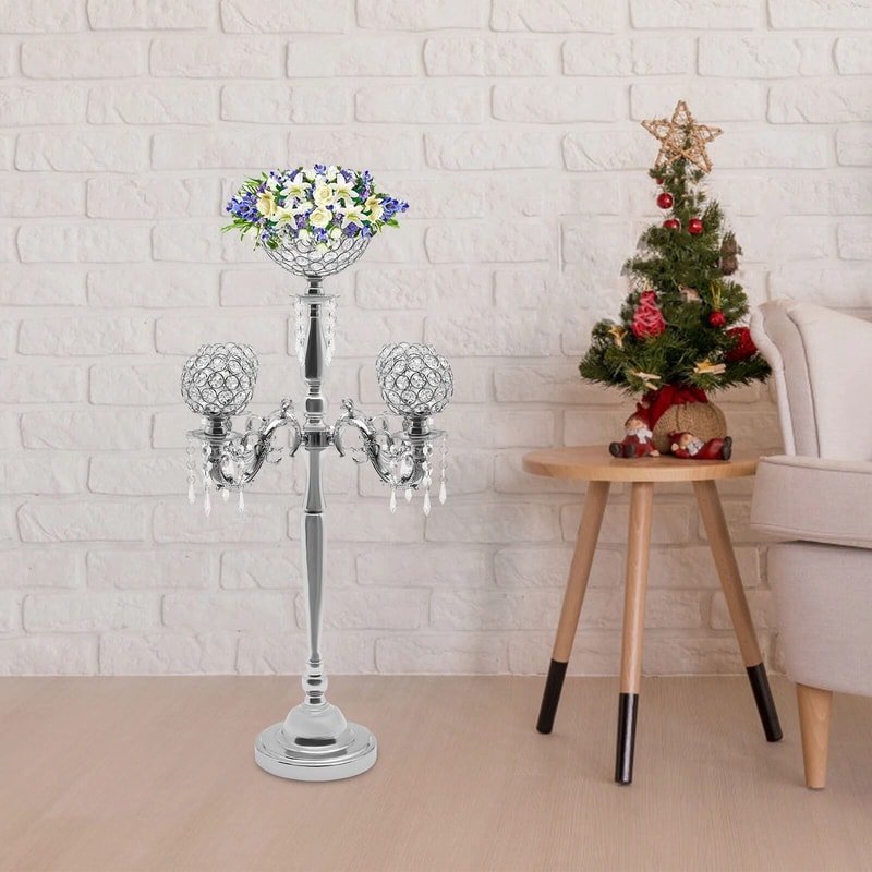 Elegant Glass Crystal Centerpiece 5 Arm Table Candelabra Votive Candle Stick Holder 11