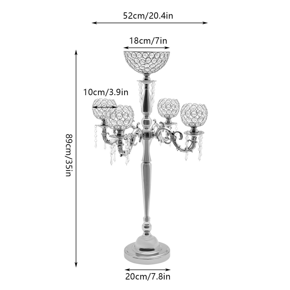 Elegant Glass Crystal Centerpiece 5 Arm Table Candelabra Votive Candle Stick Holder 12