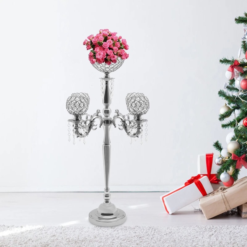 Elegant Glass Crystal Centerpiece 5 Arm Table Candelabra Votive Candle Stick Holder 0