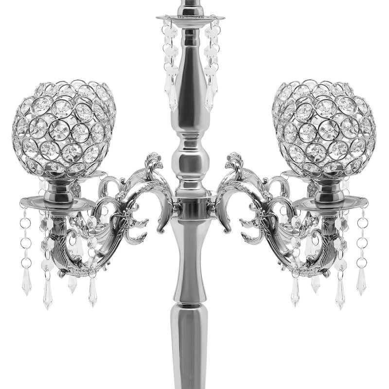 Elegant Glass Crystal Centerpiece 5 Arm Table Candelabra Votive Candle Stick Holder 7