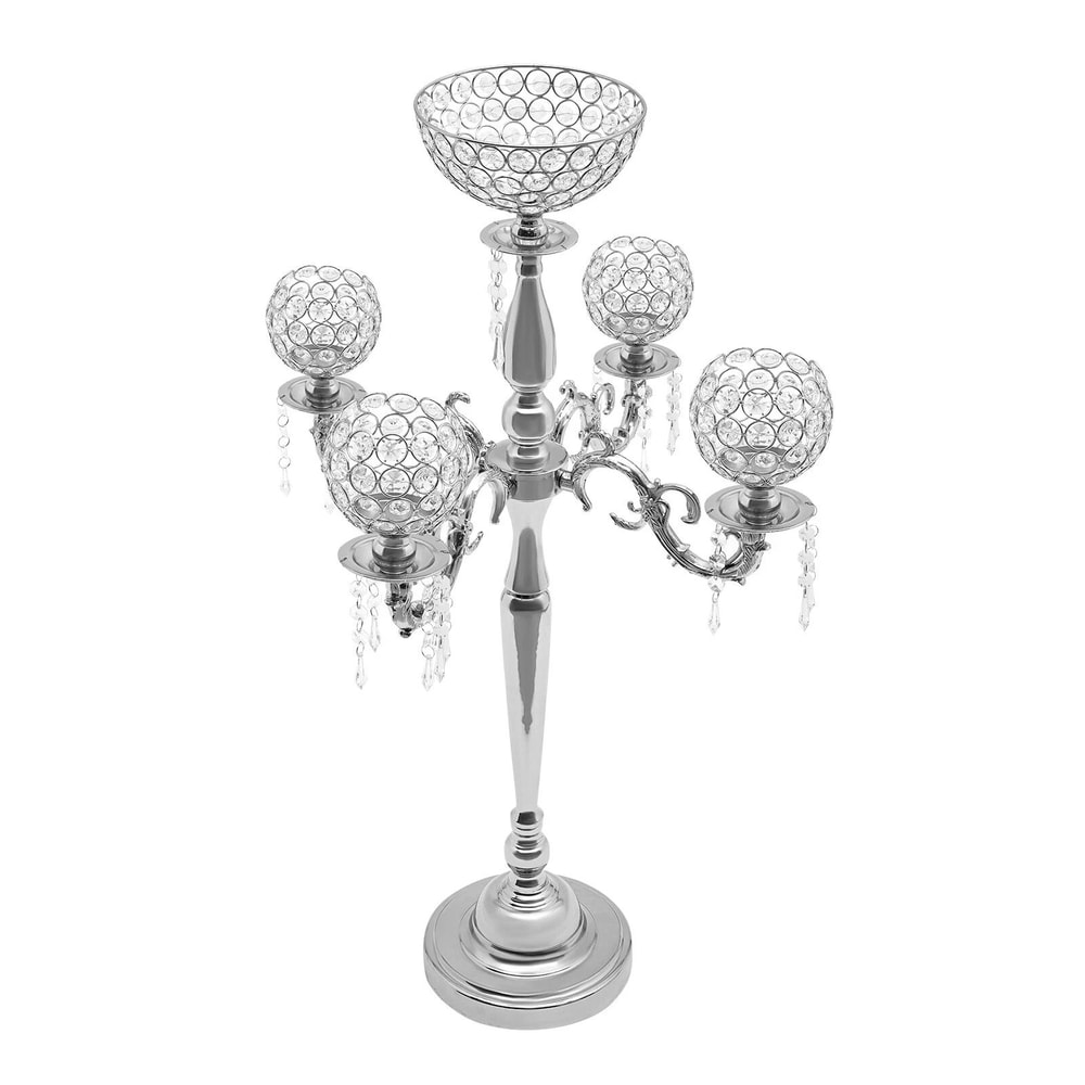Elegant Glass Crystal Centerpiece 5 Arm Table Candelabra Votive Candle Stick Holder 8