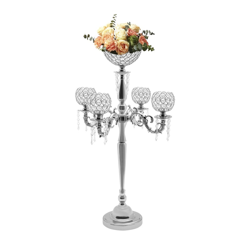 Elegant Glass Crystal Centerpiece 5 Arm Table Candelabra Votive Candle Stick Holder 9