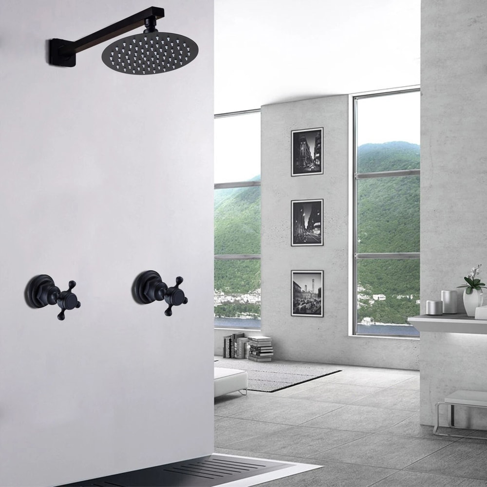 Black Shower Faucet System Combo Rainfall Shower Head Set W Mixer Valve Kit 0