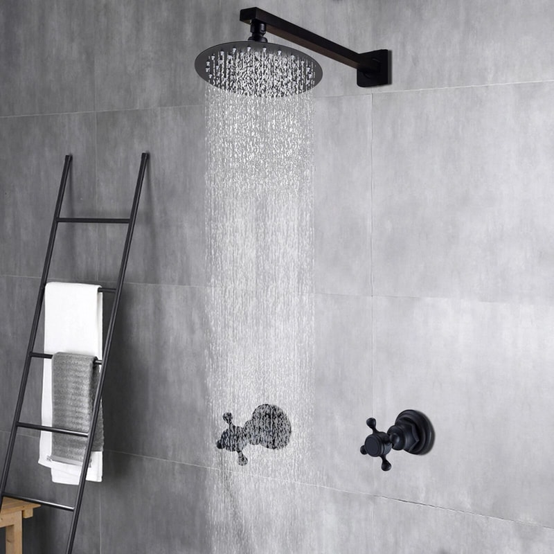 Black Shower Faucet System Combo Rainfall Shower Head Set W Mixer Valve Kit 11