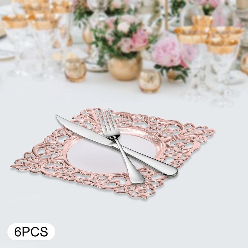 Embossed Rims Charger Plates Square Plastic Plates For Weddings 8