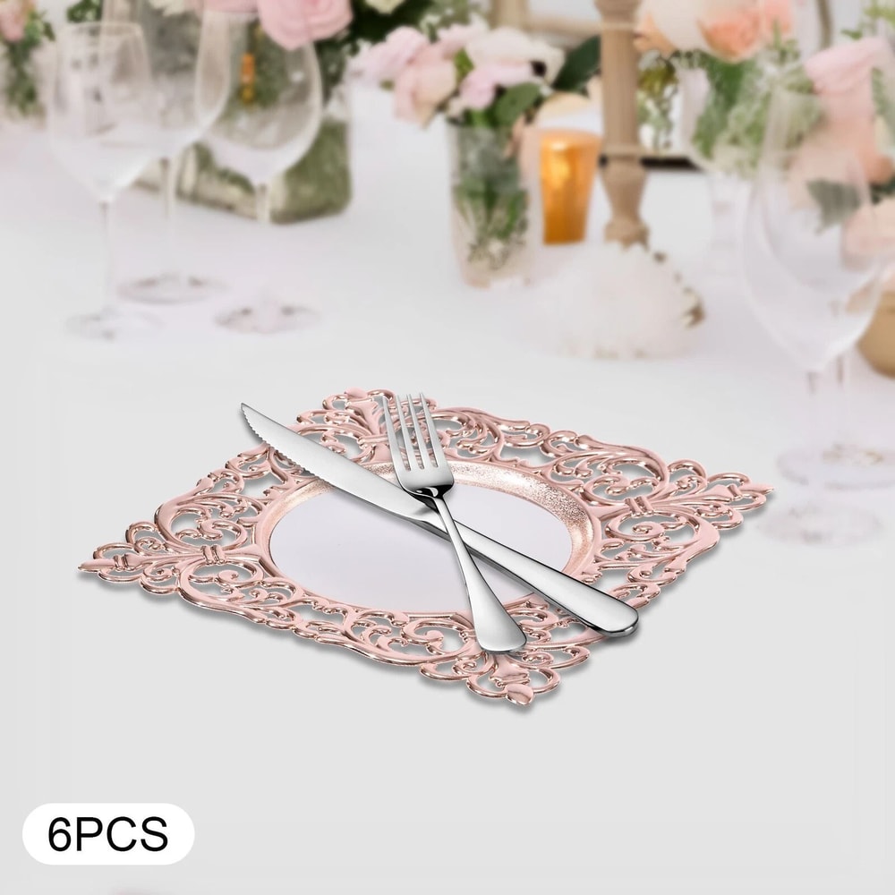 Embossed Rims Charger Plates Square Plastic Plates For Weddings 7
