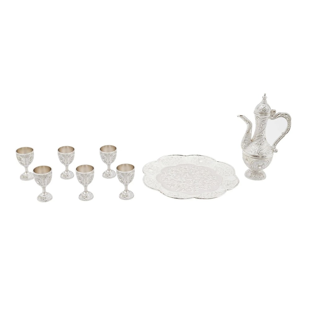 Zinc Alloy Vintage Teapot Set With Tray Cups Tea Coffee Wine Serving Set 7