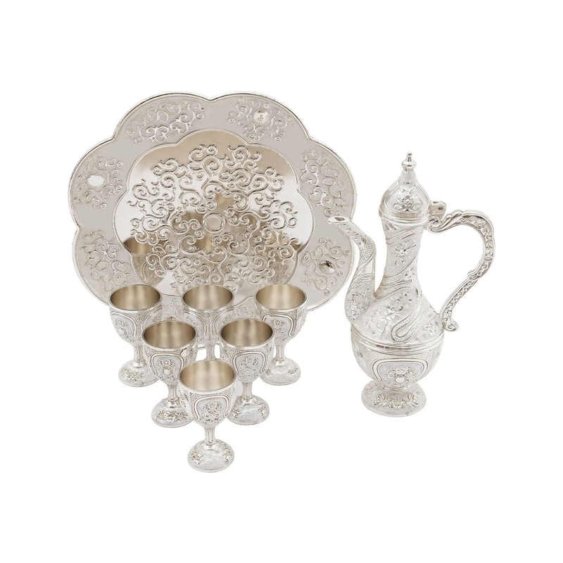 Zinc Alloy Vintage Teapot Set With Tray Cups Tea Coffee Wine Serving Set 8