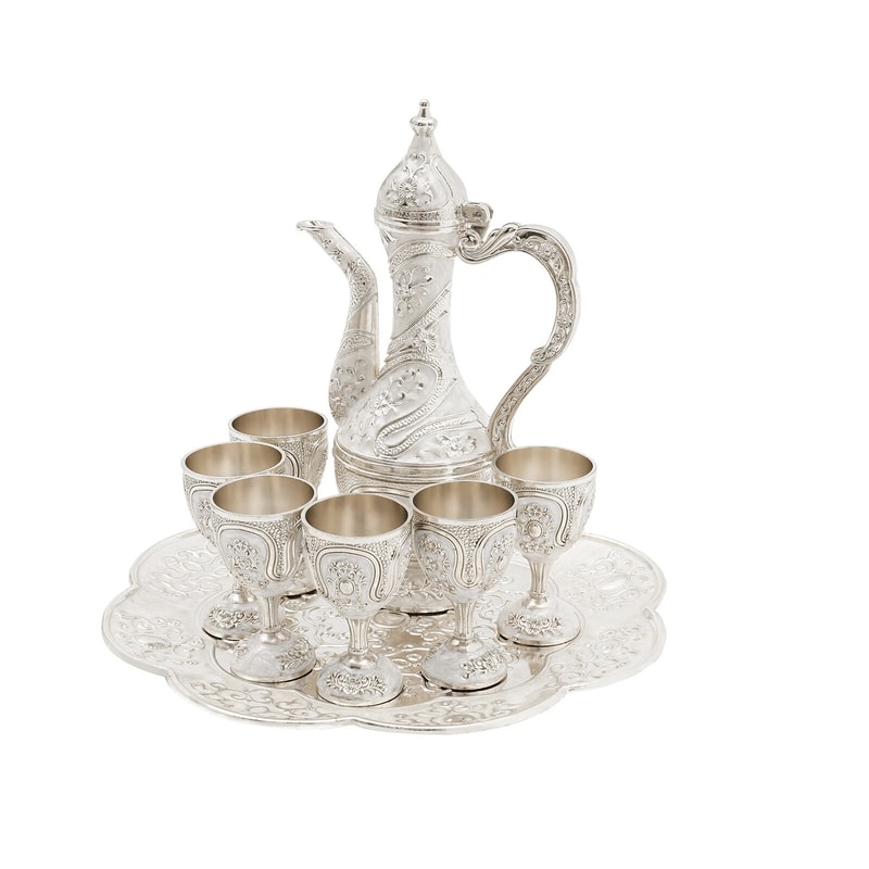 Zinc Alloy Vintage Teapot Set With Tray Cups Tea Coffee Wine Serving Set 10