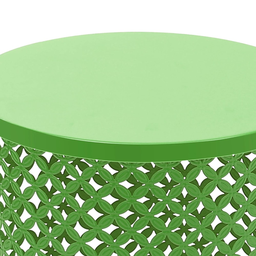 Accent Table With Modern Openwork Pattern Green Side Table Metal Frame 2