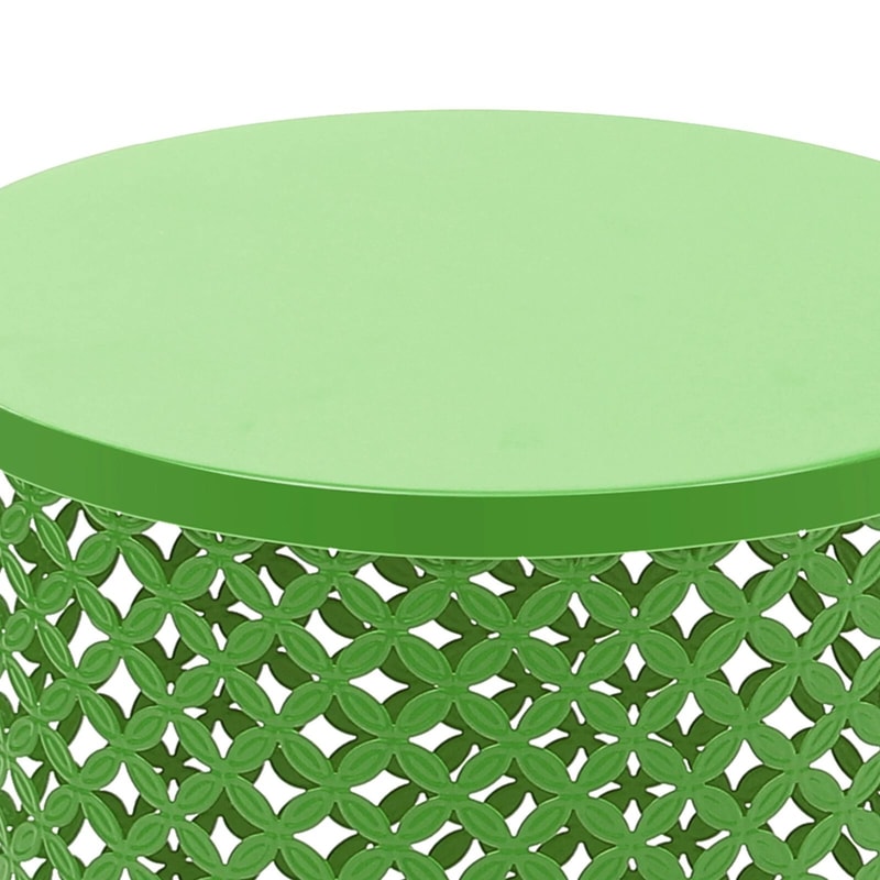 Accent Table With Modern Openwork Pattern Green Side Table Metal Frame 2