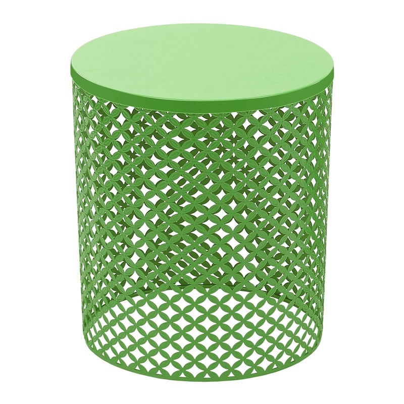 Accent Table With Modern Openwork Pattern Green Side Table Metal Frame 4