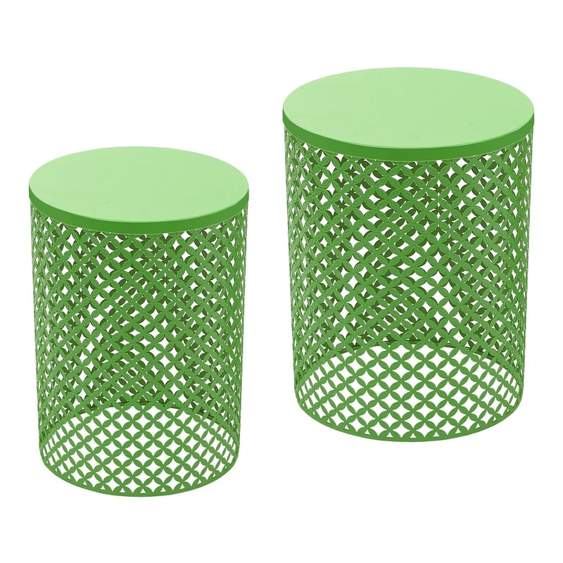 Accent Table With Modern Openwork Pattern Green Side Table Metal Frame 7