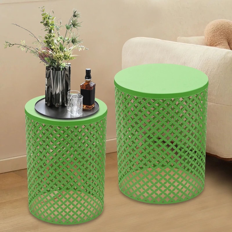 Accent Table With Modern Openwork Pattern Green Side Table Metal Frame 0