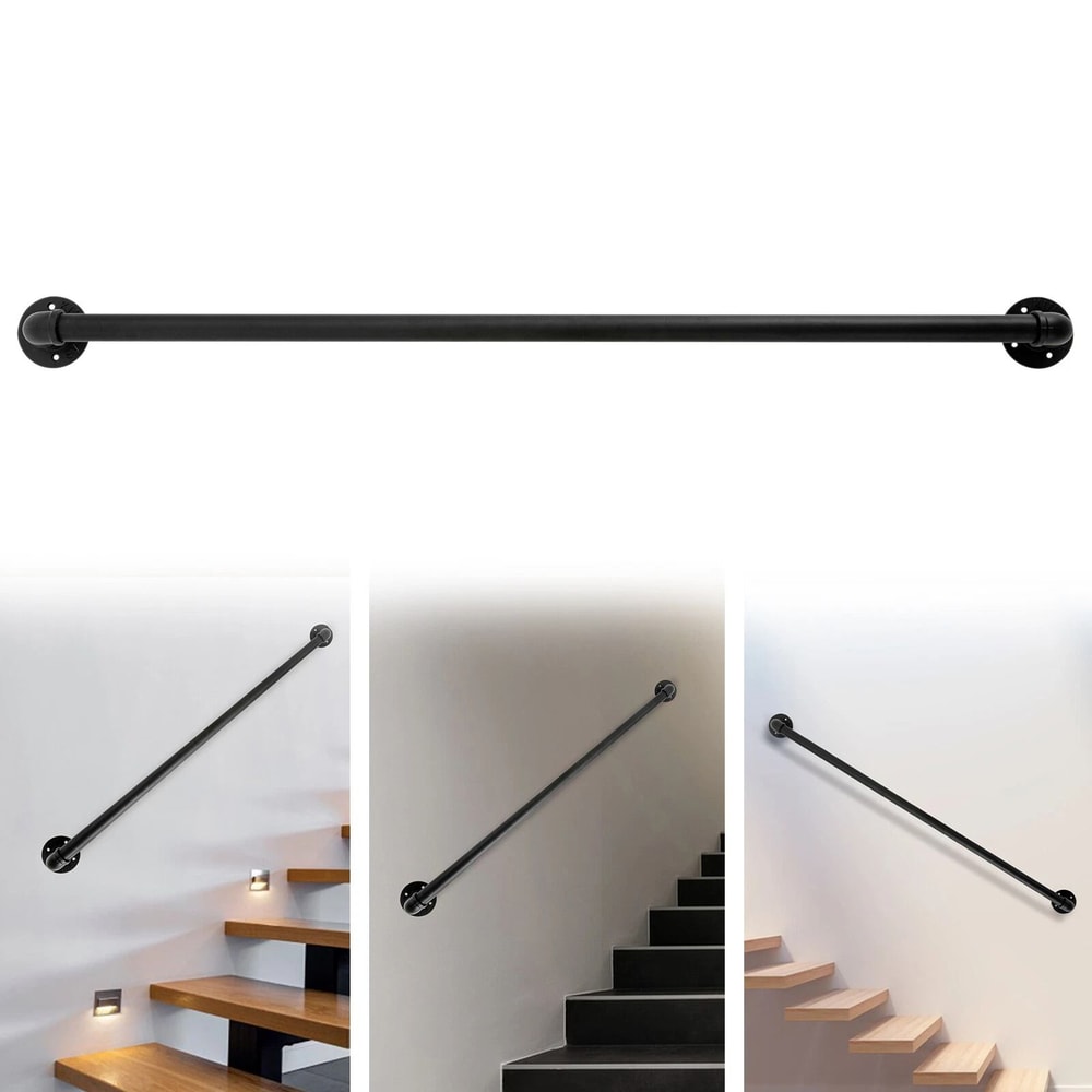 Iron Handrail Stair Railing Kit Black WallMounted For IndoorOutdoor Use 11