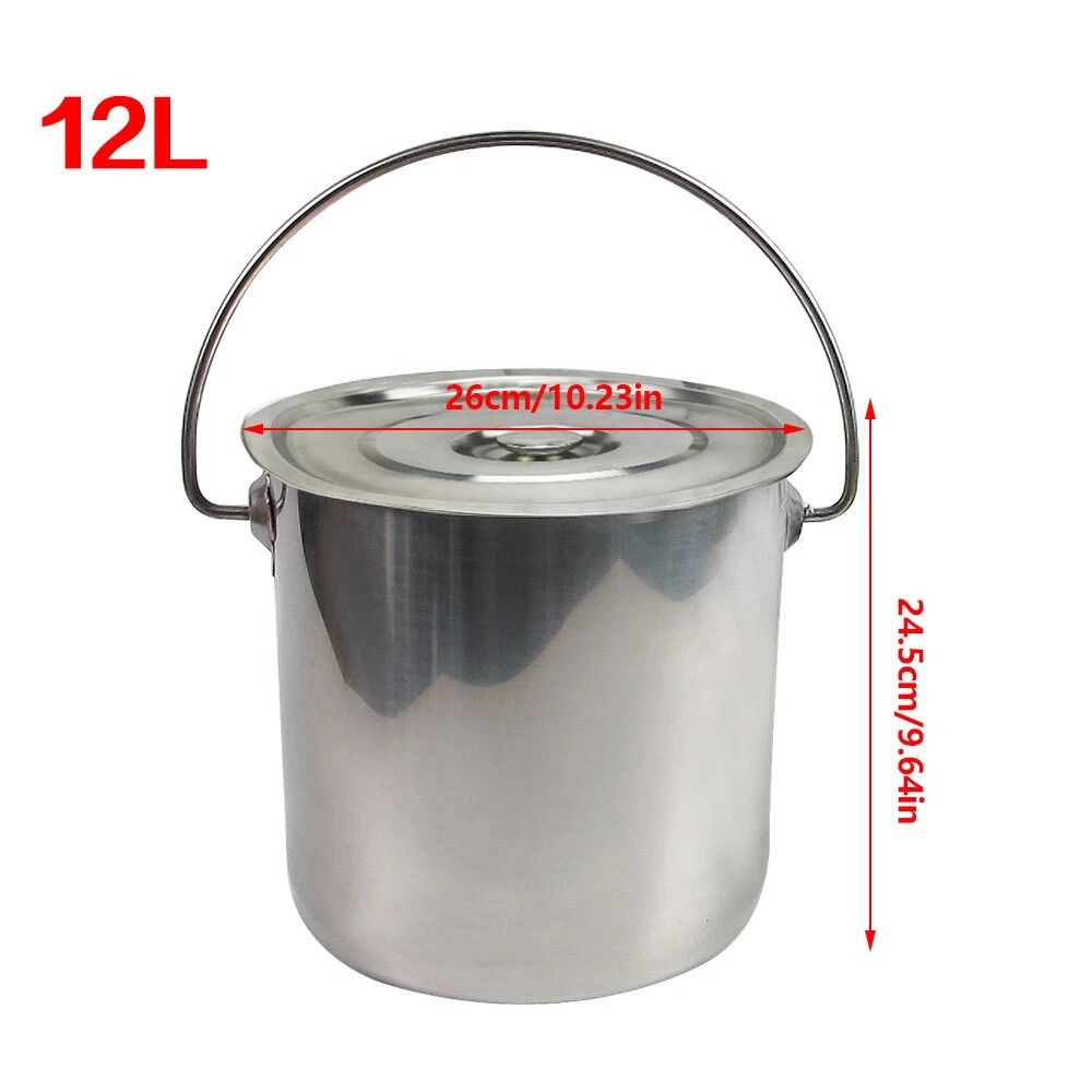 12L Stainless Steel Food Water Storage Bucket With Lid Extra Thick Barrel Design 5
