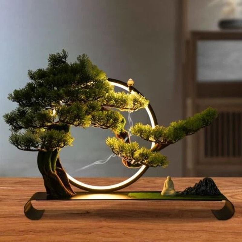 Backflow Incense Zen Artificial Pine Tree With Lamp Rings Decoration 110V For Home Meditation Ambia 12