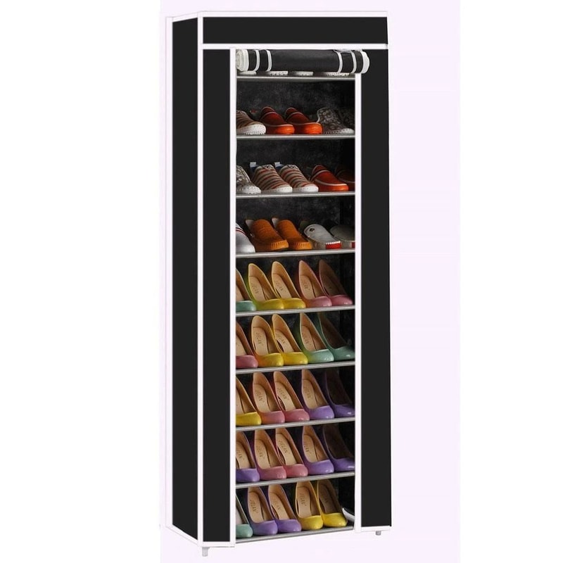 9 Tier Shoe Rack Shelf Black Closet Cabinet With Cover Standing Storage 6