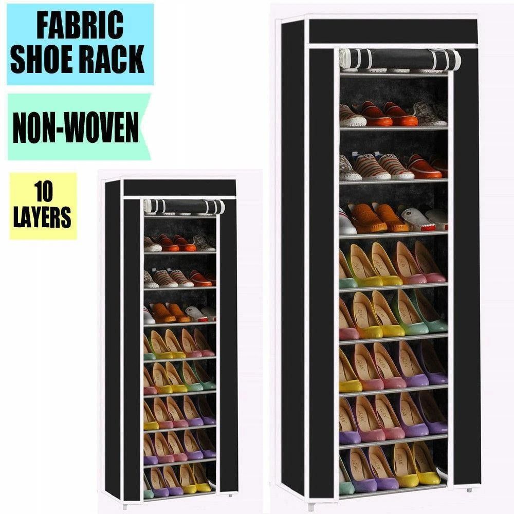 9 Tier Shoe Rack Shelf Black Closet Cabinet With Cover Standing Storage 3