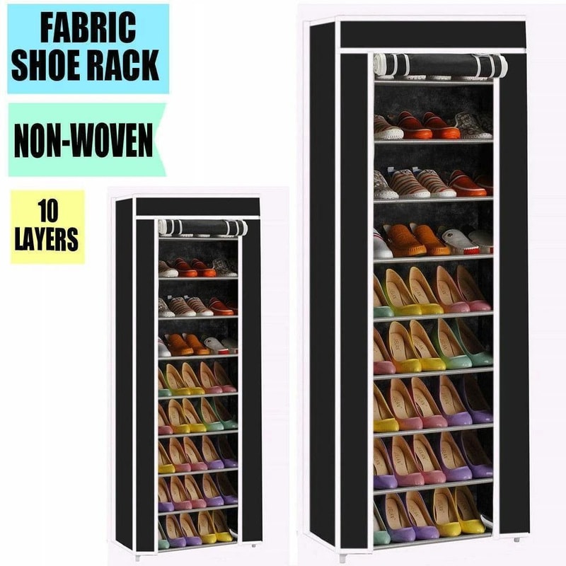 9 Tier Shoe Rack Shelf Black Closet Cabinet With Cover Standing Storage 3
