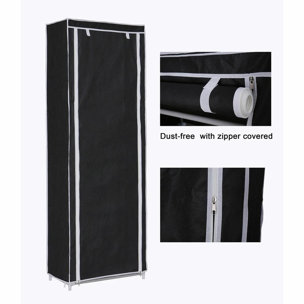 9 Tier Shoe Rack Shelf Black Closet Cabinet With Cover Standing Storage 4