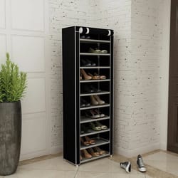 9 tier shoe rack shelf, black closet cabinet with cover, standing storage