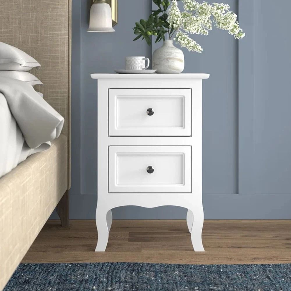 White 2Tier Drawer Nightstand Modern Bedside Storage Cabinet For Bedroom 6