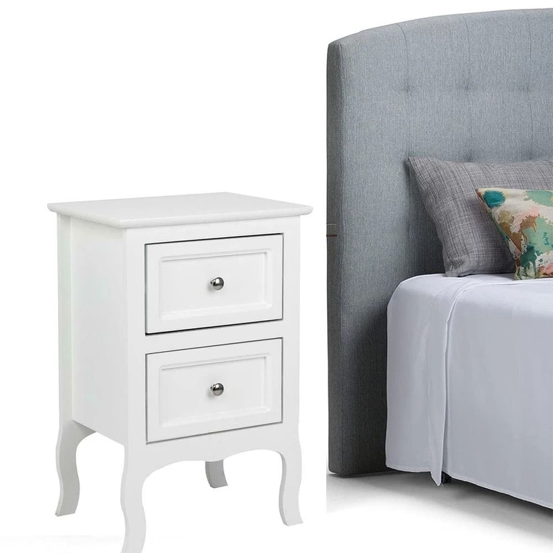 White 2Tier Drawer Nightstand Modern Bedside Storage Cabinet For Bedroom 9