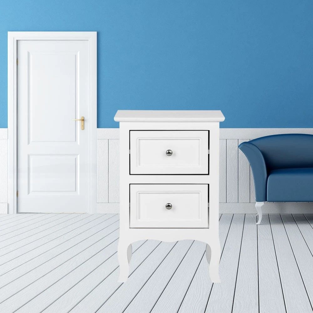White 2Tier Drawer Nightstand Modern Bedside Storage Cabinet For Bedroom 3