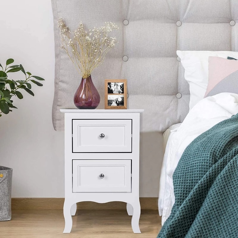 White 2Tier Drawer Nightstand Modern Bedside Storage Cabinet For Bedroom 0