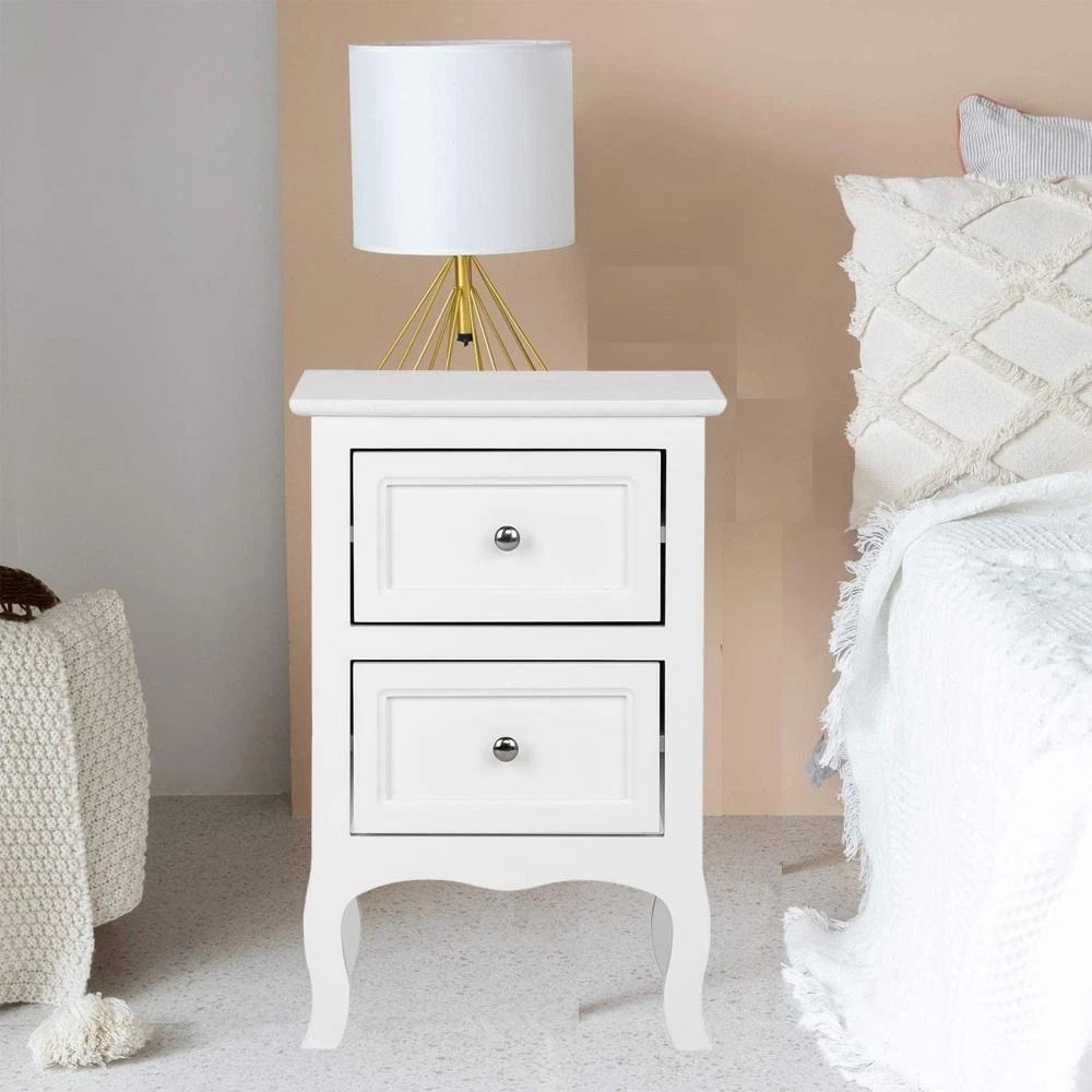 White 2Tier Drawer Nightstand Modern Bedside Storage Cabinet For Bedroom 5