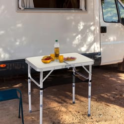 portable folding camping table with adjustable height for outdoor parties