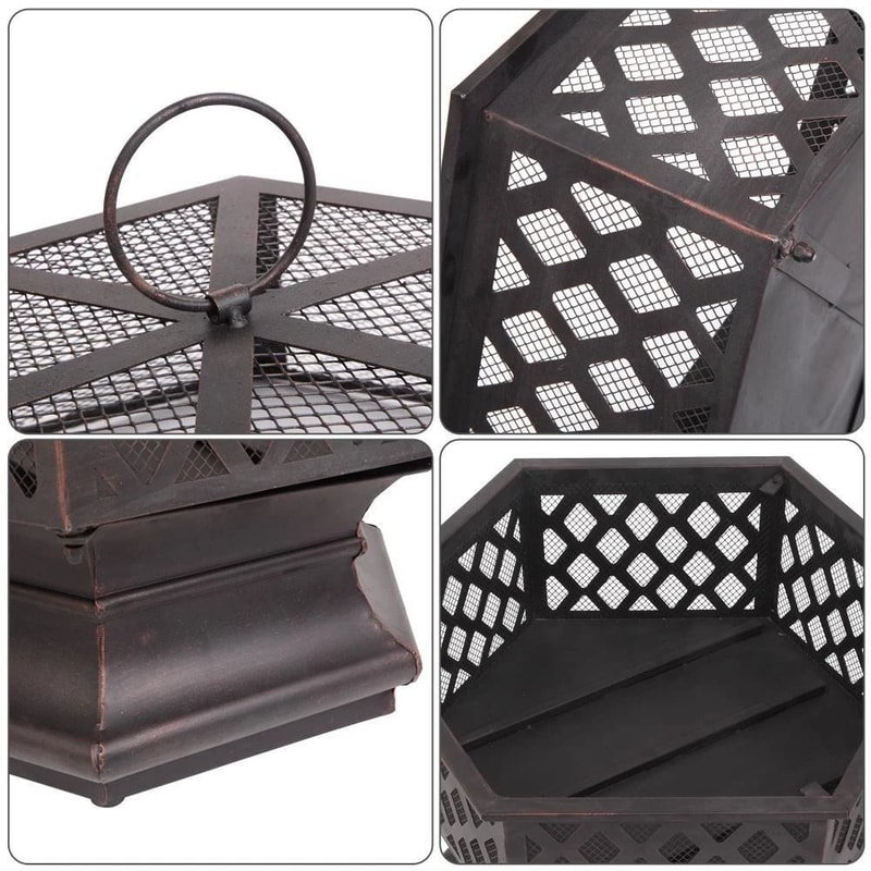 Outdoor Hex Shaped Fire Pit Wooden Heater Garden Fireplace Firepit Bowl 1