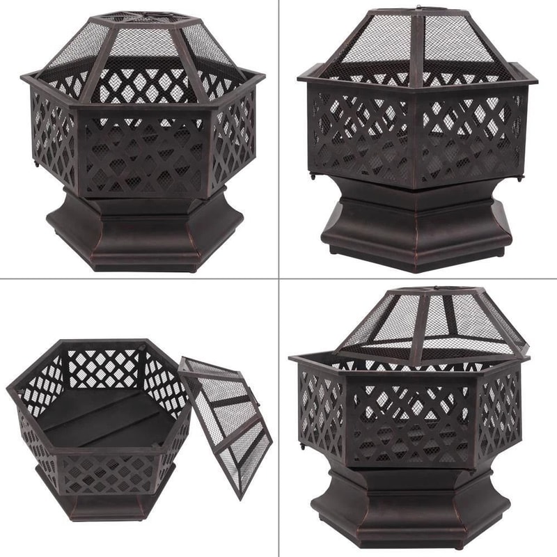 Outdoor Hex Shaped Fire Pit Wooden Heater Garden Fireplace Firepit Bowl 4