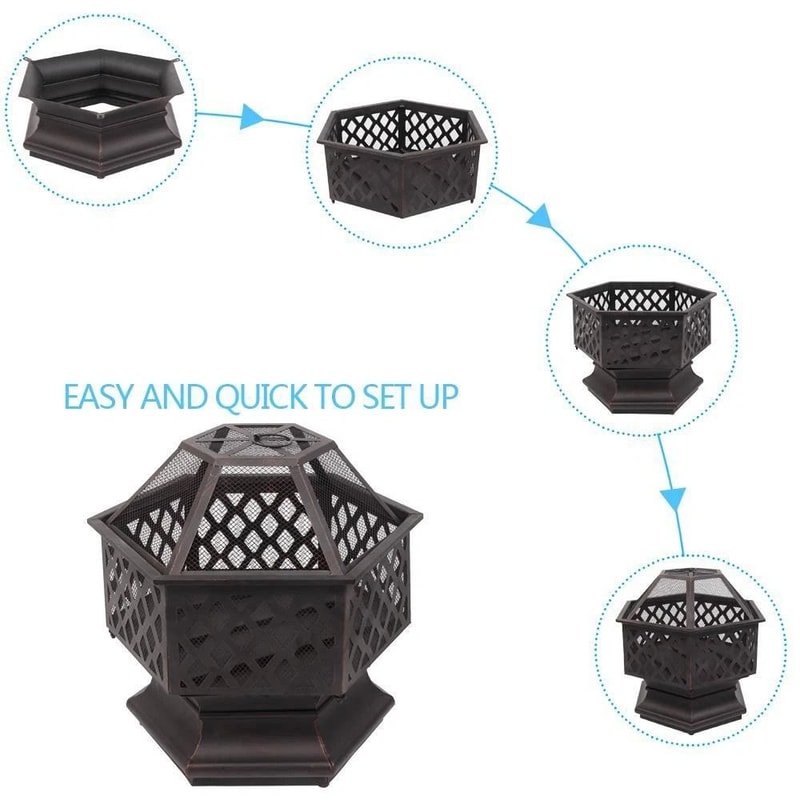 Outdoor Hex Shaped Fire Pit Wooden Heater Garden Fireplace Firepit Bowl 3
