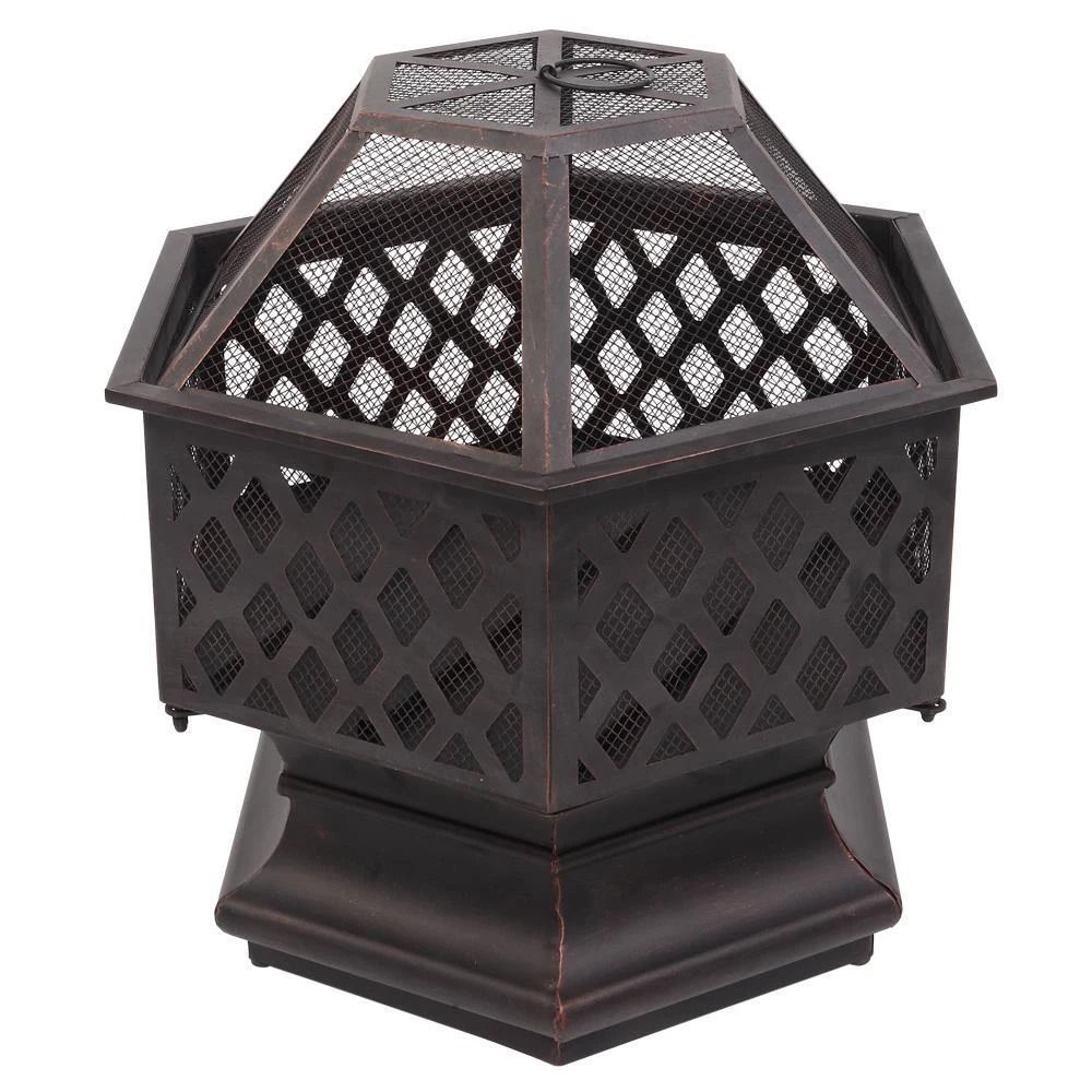 Outdoor Hex Shaped Fire Pit Wooden Heater Garden Fireplace Firepit Bowl 6