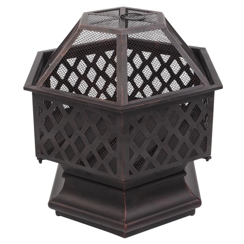 Outdoor Hex Shaped Fire Pit Wooden Heater Garden Fireplace Firepit Bowl 6
